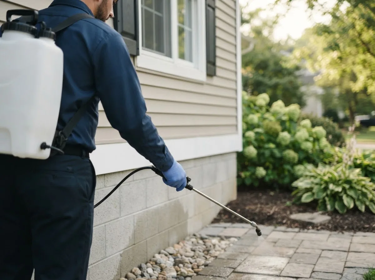 Pest control technician inspecting a home in Bronson, IA